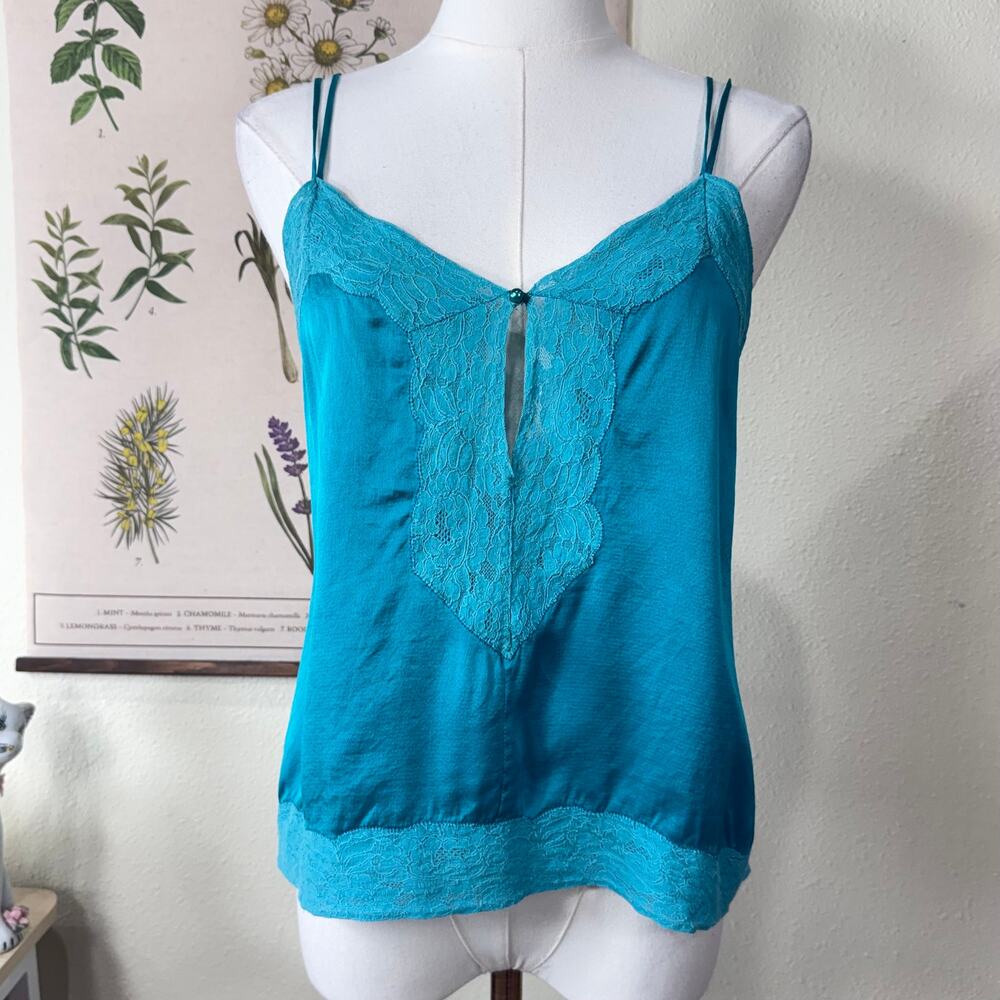 90s Y2k Silk Lace Trim Keyhole Cami Top Sexy Fairy Whimsy Whimsigoth Romantic M